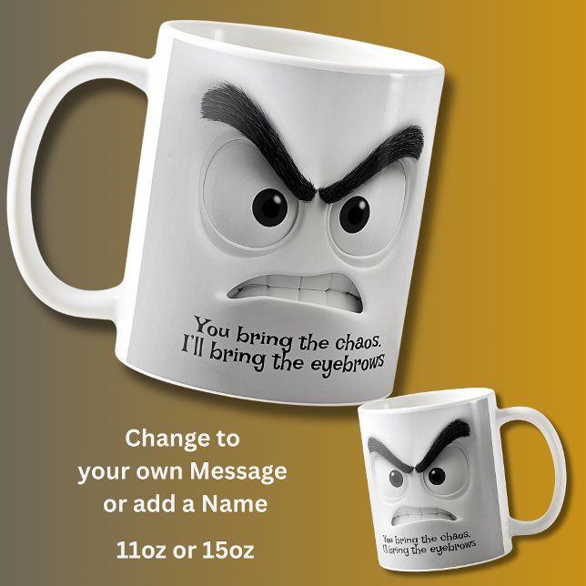 Caneca De Café Chaos & Eyebrows, Add Name Message Expressive Face (Criador carregado)