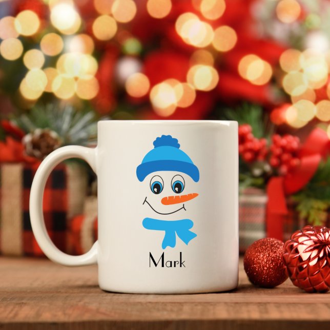 Caneca De Café Chapéu Azul Personalizado do Snowman e Scarf (Criador carregado)