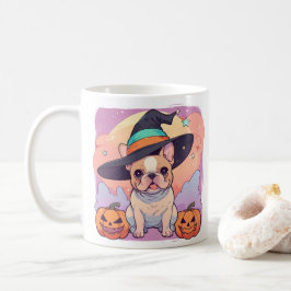 Caneca De Café Chapéu branco pastel de Bulldog francês Halloween