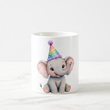 Chapéu de Aniversário de Elefante Bebê Aquarela Fo