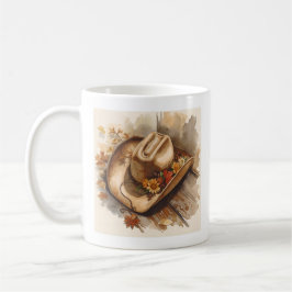 Caneca De Café Chapéu de Cowboy Outono Rústico com Flores