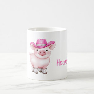 Caneca De Café Chapéu de Cowgirl Rosa Cumprimento Porco