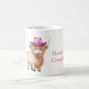 Caneca De Café Chapéu de Cowgirl Rosa Vaca das Terras Altas  