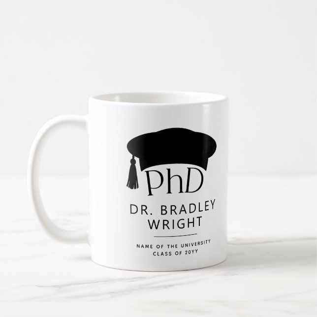 Caneca De Café Chapéu de Doutorado Personalizado de PhD para Form (Esquerda)
