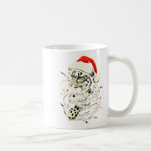 Caneca De Café Chapéu de Natal de Papai Noel Leopardo Luzes de Na (Direita)