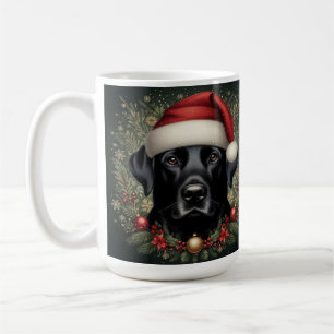 Caneca De Café Chapéu de Papai Noel do Labrador Preto Arte de Nat