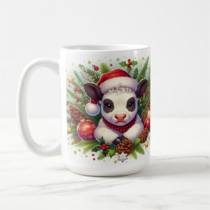Caneca De Café Chapéu de Papai Noel em Bezerro Fofo Arte de Fazen