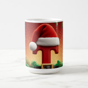 Caneca De Café Chapéu de Papai Noel Inicial T Para Sobrenomes de