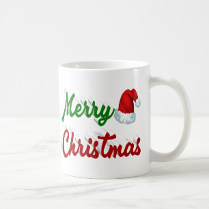Caneca De Café Chapéu de Papai Noel Merry Christmas vermelho verd