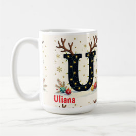 Caneca De Café Chapéu de Papai Noel Monograma inicial U Feliz Nat
