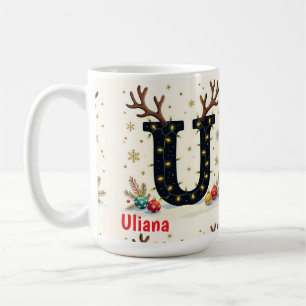 Caneca De Café Chapéu de Papai Noel Monograma inicial U Feliz Nat