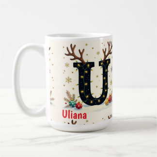 Caneca De Café Chapéu de Papai Noel Monograma inicial U Feliz Nat