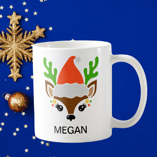Caneca De Café Chapéu de Papai Noel Rosto de Rena Feriado