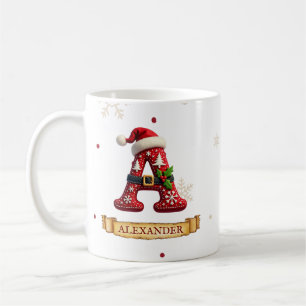 Caneca De Café Chapéu de Papai Noel Vermelho Letra de Natal Um No