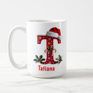 Caneca De Café chapéu do Papai Noel Monograma inicial T Feliz Nat