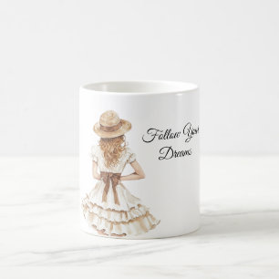 Caneca De Café Chapéu Feminino Marrom de Laço Vestido