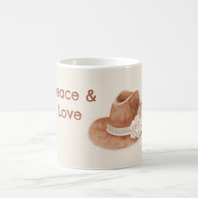 Caneca De Café Chapéu Groovy Paz Amor Flor Creme (Centro)