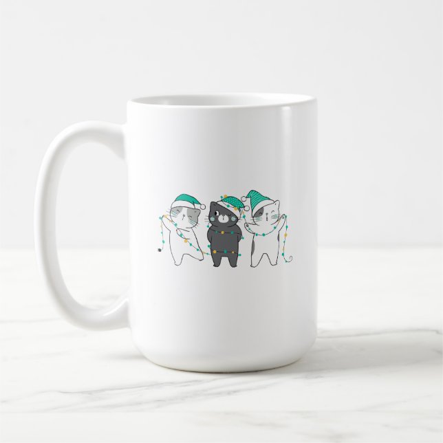 Caneca De Café chapéus festivos, luzes de Natal (Esquerda)