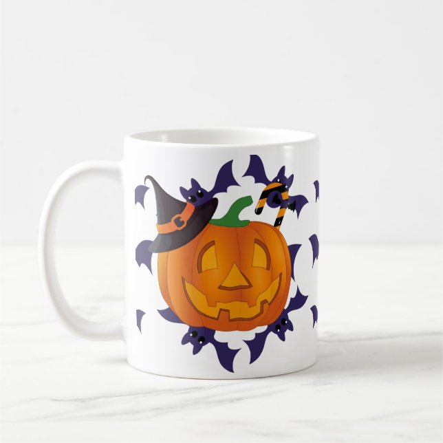Caneca De Café Chapeuzinho e Morcegos Halloween (Esquerda)