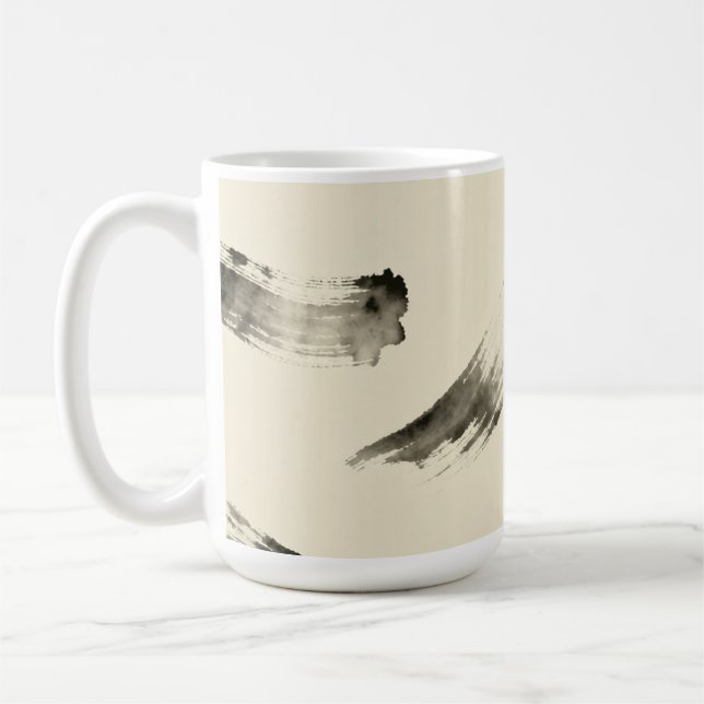 Caneca De Café Charcoal Strokes Pattern | Minimal Beige Abstract  (Esquerda)