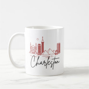 Caneca De Café Charleston, SC   Linha Skyline Estilizada da Cidad