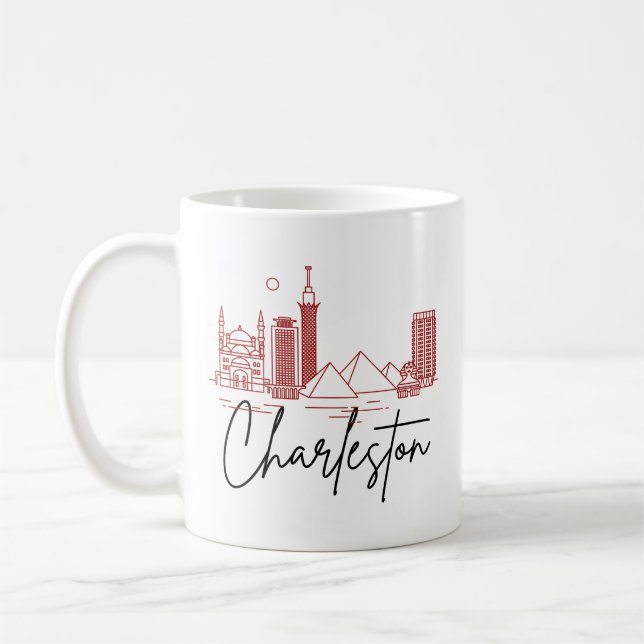Caneca De Café Charleston, SC | Linha Skyline Estilizada da Cidad (Esquerda)