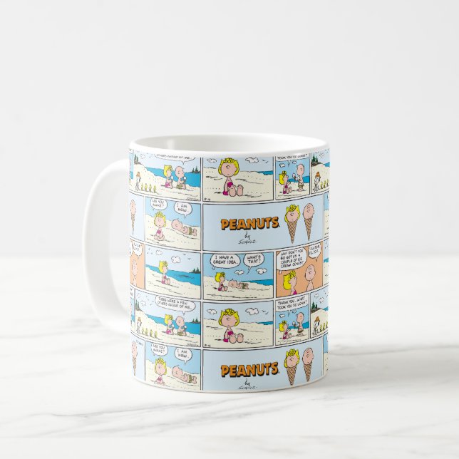 Caneca De Café Charlie Brown & Sally Sorvete Na Praia (Frente Esquerda)