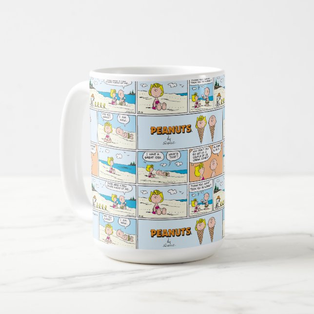 Caneca De Café Charlie Brown & Sally Sorvete Na Praia (Frente Esquerda)