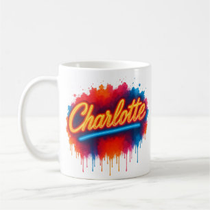 Caneca De Café Charlotte Neon Script - Design de abertura de arte