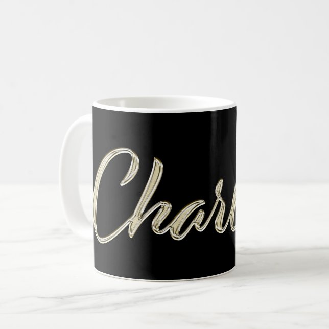 Caneca De Café Charlotte white gold Handwriting Tasse Kaffeetasse (Frente Esquerda)