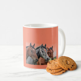 Caneca De Café Charme Equestre: Trio de Cabeças de Cavalo em Cerâ
