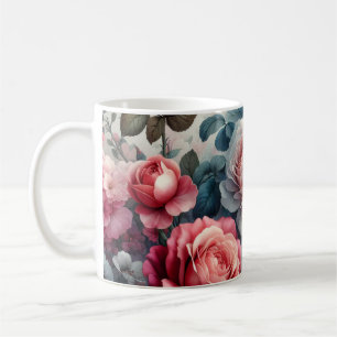 Caneca De Café Charme Floral Rosa Atemporal