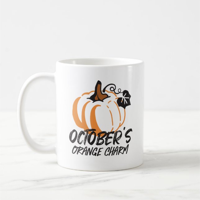 Caneca De Café Charme Laranja de Outubro: Silhueta de Pumpkin cat (Esquerda)