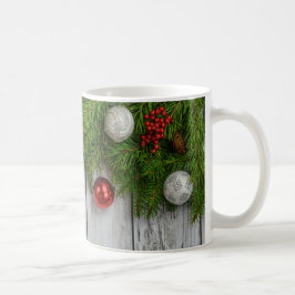 Caneca De Café Charme Rustic Holiday: Pine, Holly & Baubles