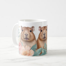 Caneca De Café Charming Capybara Trio e Floral Bliss