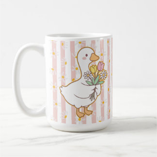 Caneca De Café Charming Goose with Pink and Yellow Flowers Mug