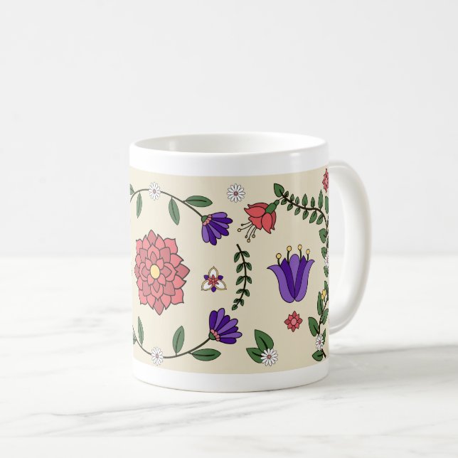 Caneca De Café Charming Pastel Floral Folk Art Mug (Frente Esquerda)