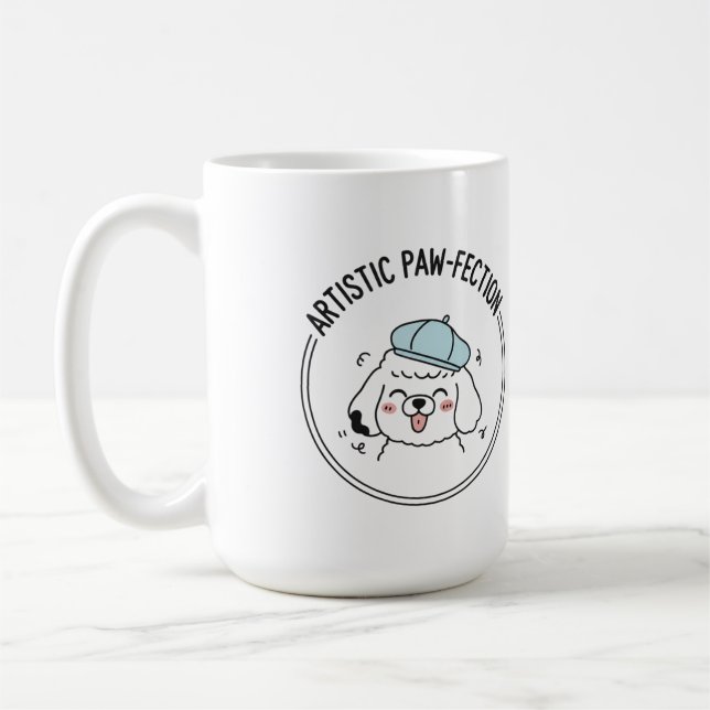Caneca De Café Charming Poodle Sketch com Blue Beret (Esquerda)