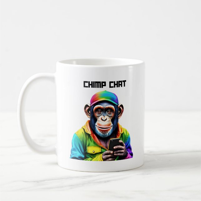 Caneca De Café Chat-Chimpanzé engraçado com telefone (Esquerda)