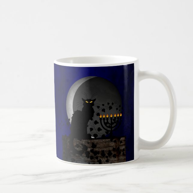 Caneca De Café Chat Noir Chanukah com Menorah (Direita)
