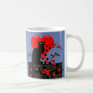 Caneca De Café Chat Noir com Rosas Vermelhas