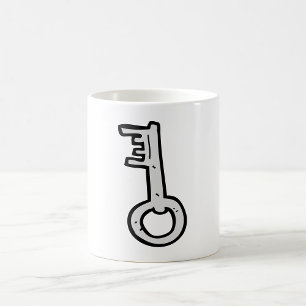 Caneca De Café Chave Antiga Esqueleto Vintage Desenhada à Mão Pra