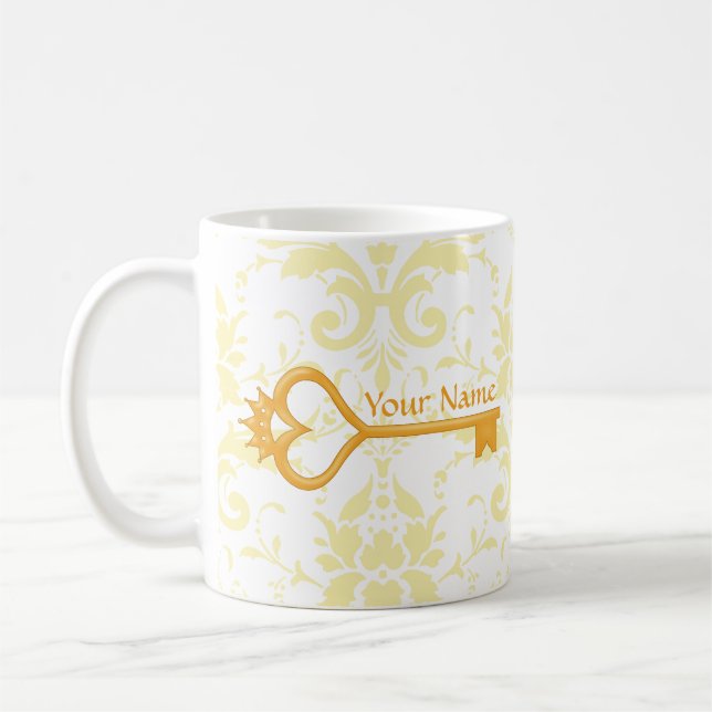 Caneca De Café Chave Dourado do coração da coroa (Esquerda)