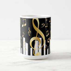Caneca De Café Chaves luxuosas do piano do ouro da nota da músic