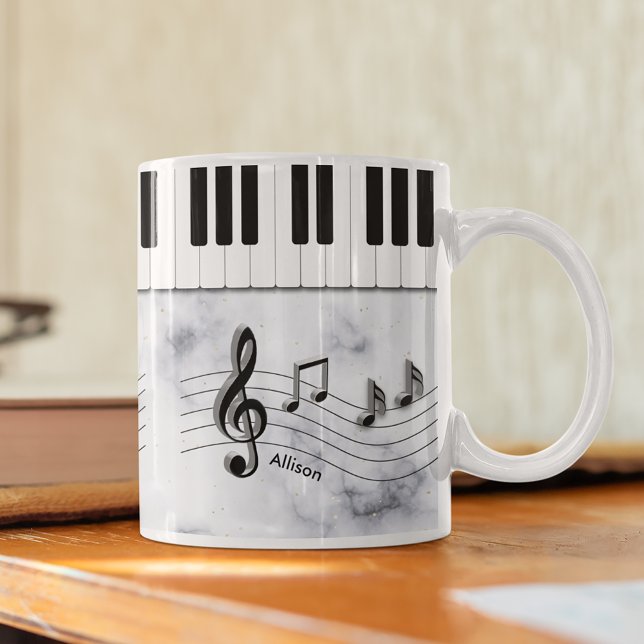 Caneca De Café Chaves para Piano Personalizadas e Notas de Música (Criador carregado)