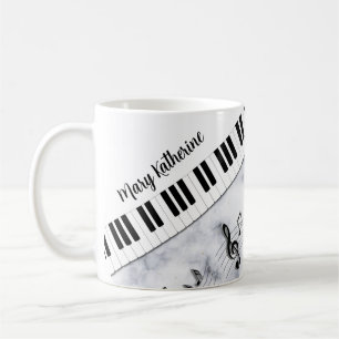 Caneca De Café Chaves para Piano Personalizadas Whimsical White P
