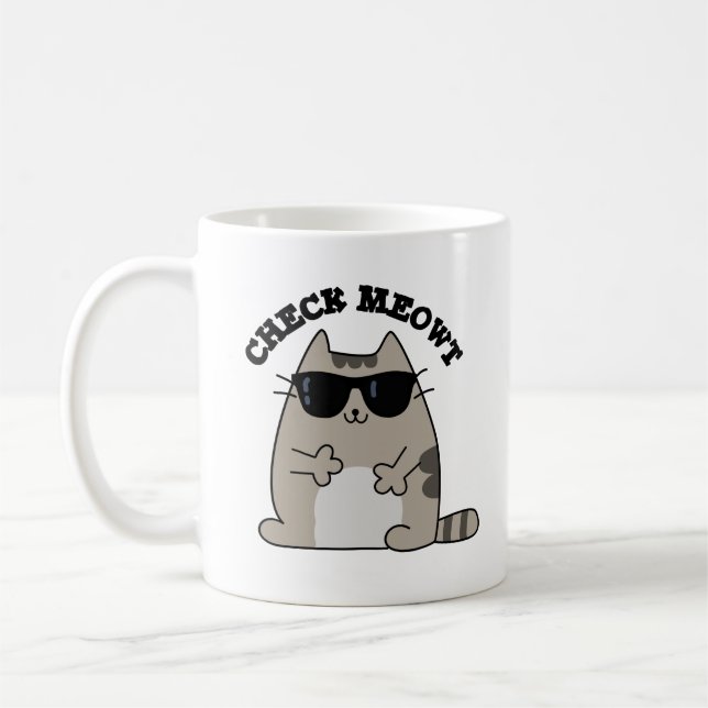 Caneca De Café Check Meowt Legal Gato Pun Engraçado (Esquerda)