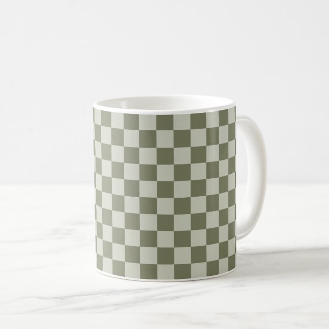 Caneca De Café Checkerboard verde de sábado (Frente Esquerda)