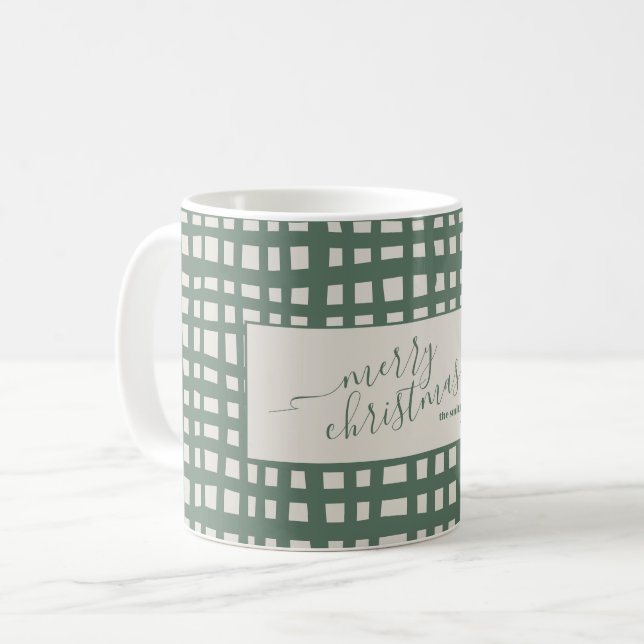 Caneca De Café checkered Sage Ivory Christmas elegant (Frente Esquerda)