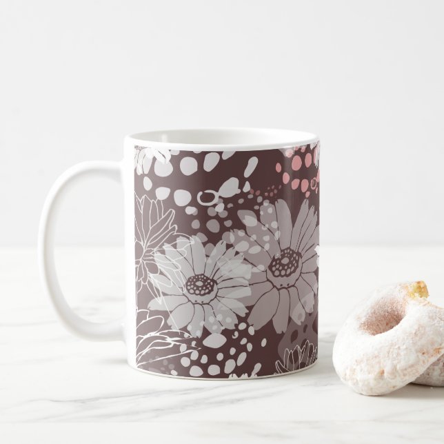 Caneca De Café Cheerful chocolate Bohemian floral mug (Com Donut)